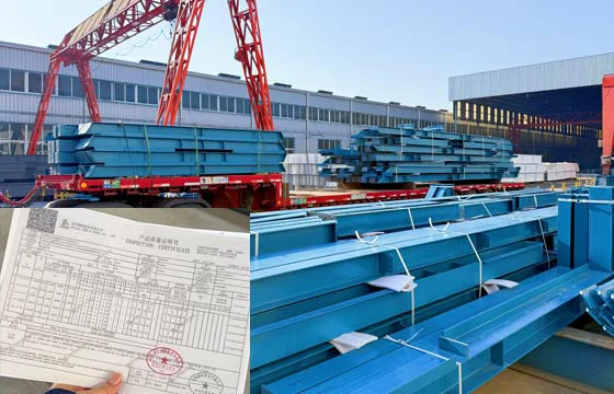 Finished steel structures packed and ready for export shipping
